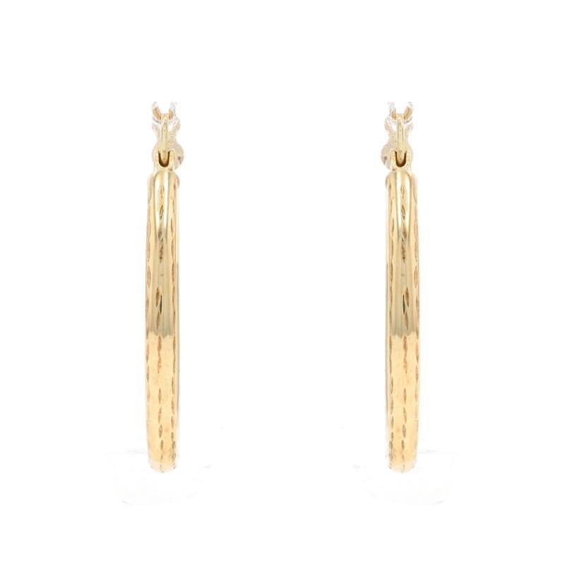 Yellow Gold Hoop Earrings - 10k Etched Round Pierced In Excellent Condition For Sale In Greensboro, NC