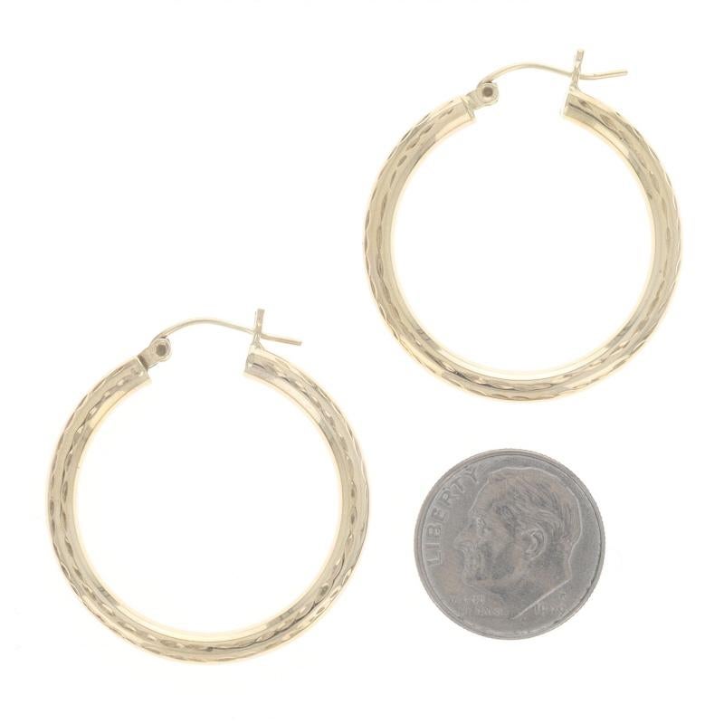 Women's Yellow Gold Hoop Earrings - 10k Etched Round Pierced For Sale