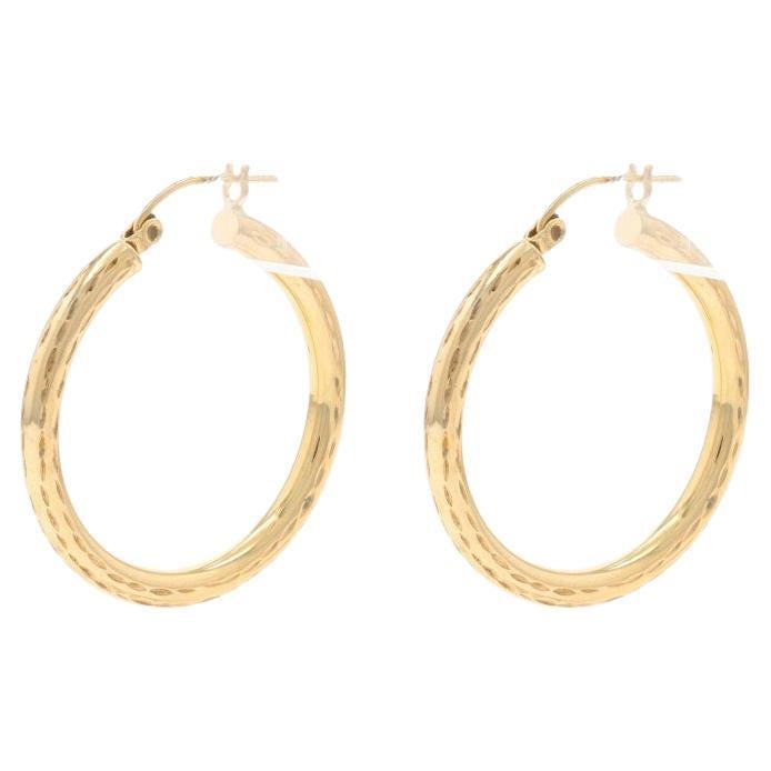 Yellow Gold Hoop Earrings - 10k Etched Round Pierced For Sale