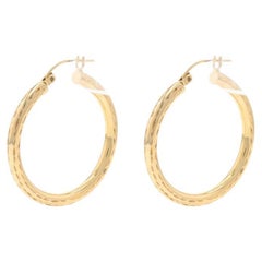 Yellow Gold Hoop Earrings - 10k Etched Round Pierced