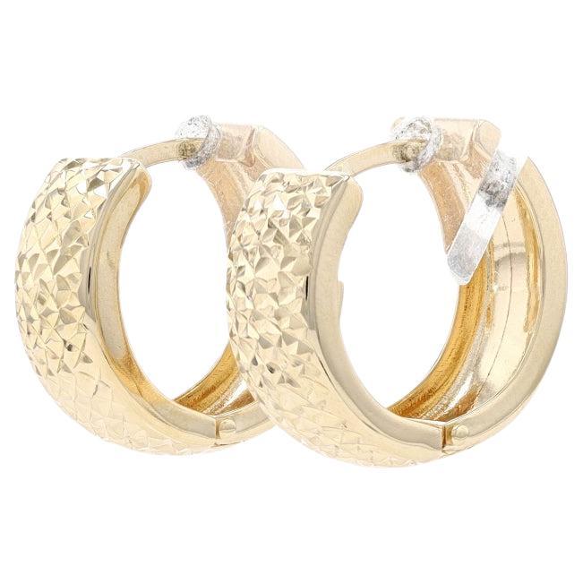 Yellow Gold Hoop Earrings - 14k Etched Pierced For Sale