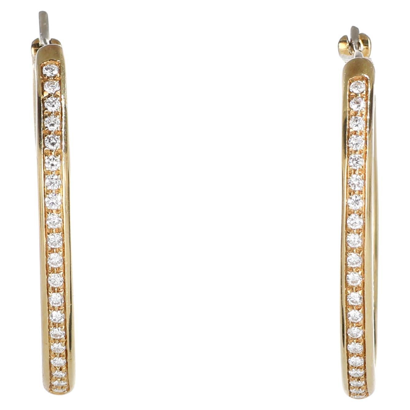 Yellow Gold Hoop Earrings with Central Diamond Line For Sale