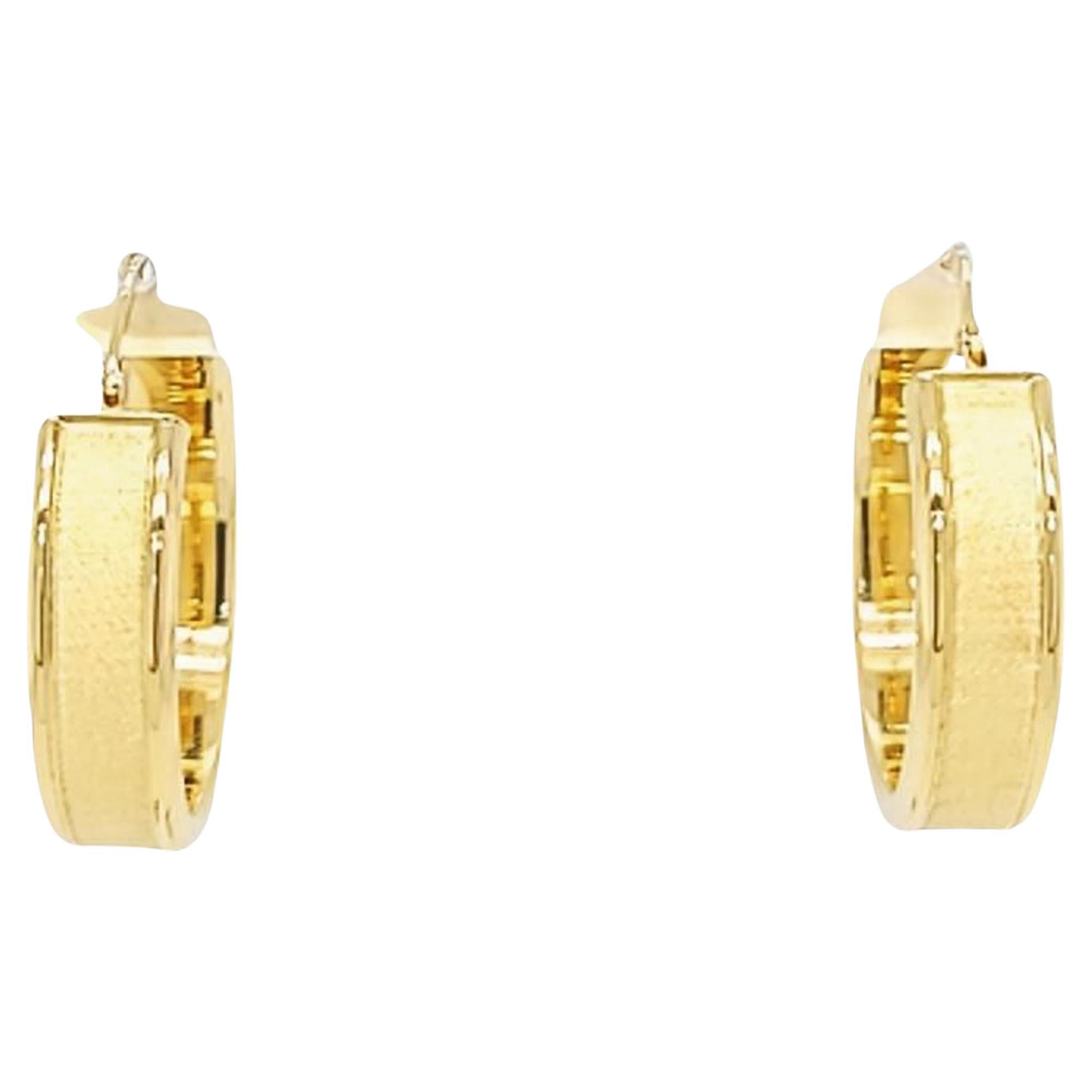 Yellow Gold Hoop Earrings with Matte Center