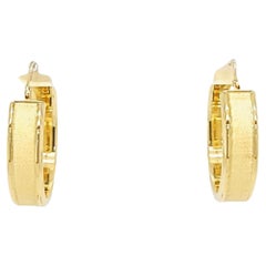 Yellow Gold Hoop Earrings with Matte Center
