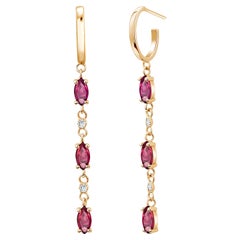 Yellow Gold Hoop Earrings with Six Marquise Rubies and Diamonds Yellow Gold Hoop Earrings with Six Marquise Rubies and Diamonds