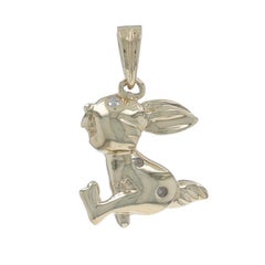 Yellow Gold Hopping Bunny Rabbit Pendant - 10k Easter Springtime