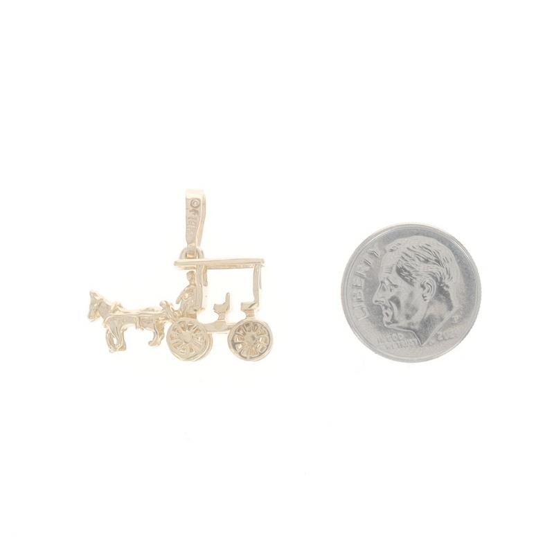 Women's or Men's Yellow Gold Horse-Drawn Carriage Pendant - 14k Transportation Wheels Move For Sale