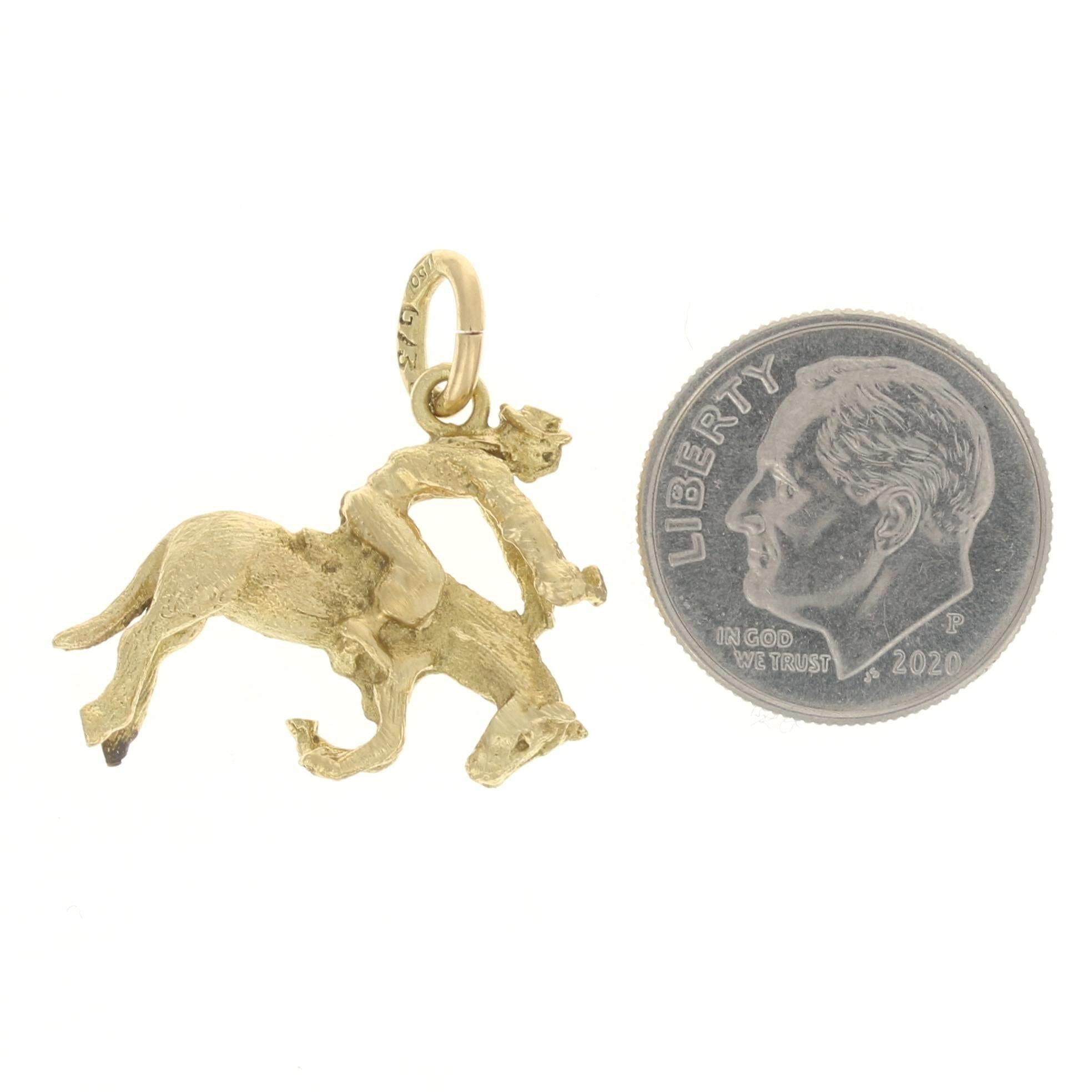 Yellow Gold Horseback Riding Charm, 18k Brushed Finish Rodeo Pendant In Excellent Condition In Greensboro, NC
