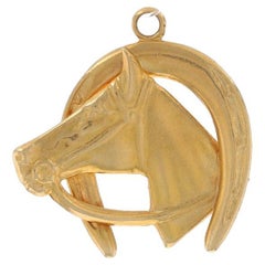 Yellow Gold Horse's Bust & Horseshoe Charm - 14k Equestrian Pendant