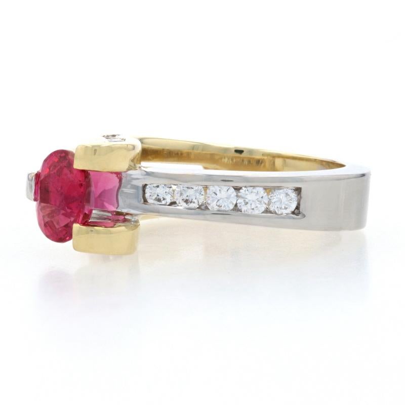 For Sale:  Yellow Gold Hot Pink Spinel & Diamond Bypass Ring, 18k Oval Cut 1.50ctw 3