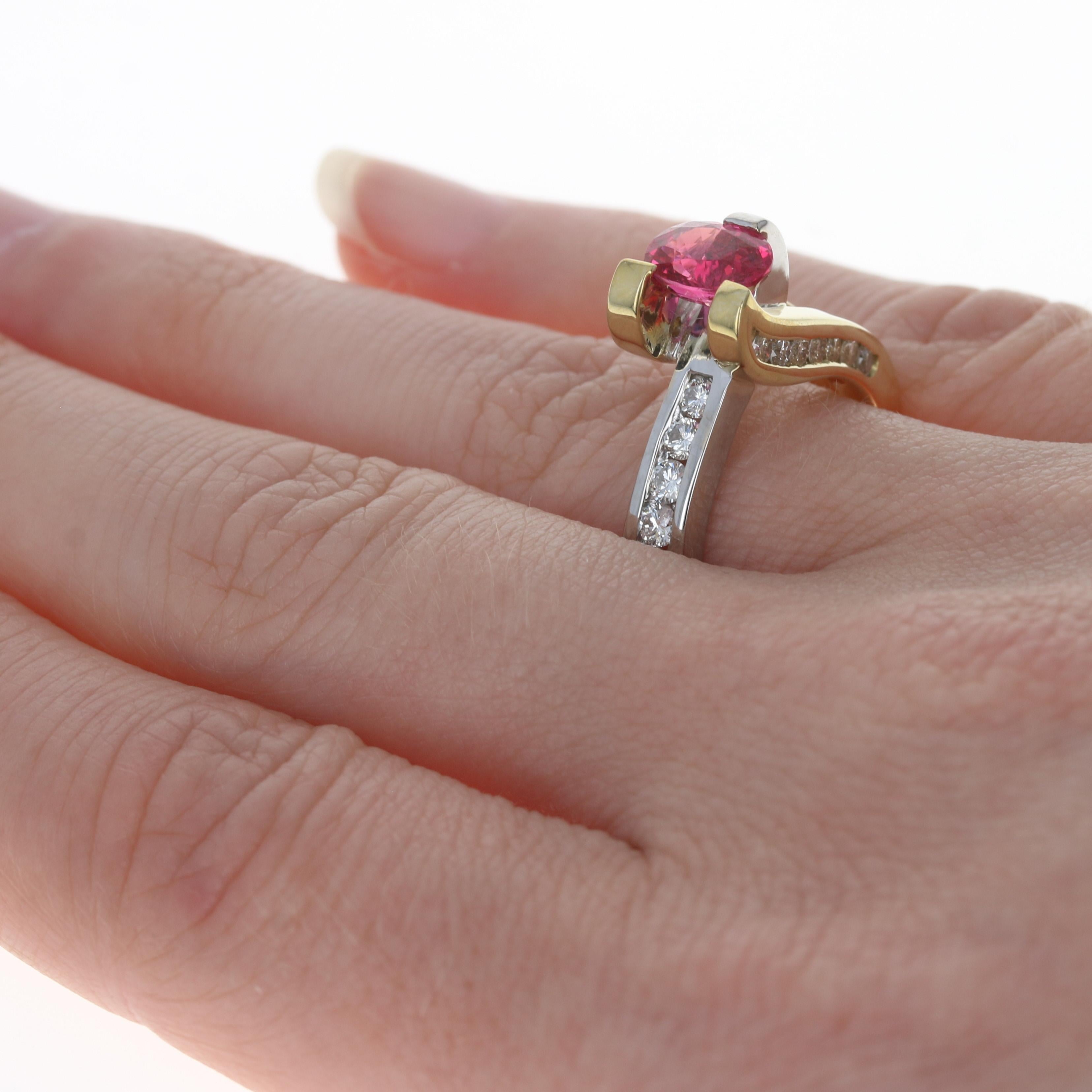 For Sale:  Yellow Gold Hot Pink Spinel & Diamond Bypass Ring, 18k Oval Cut 1.50ctw 4