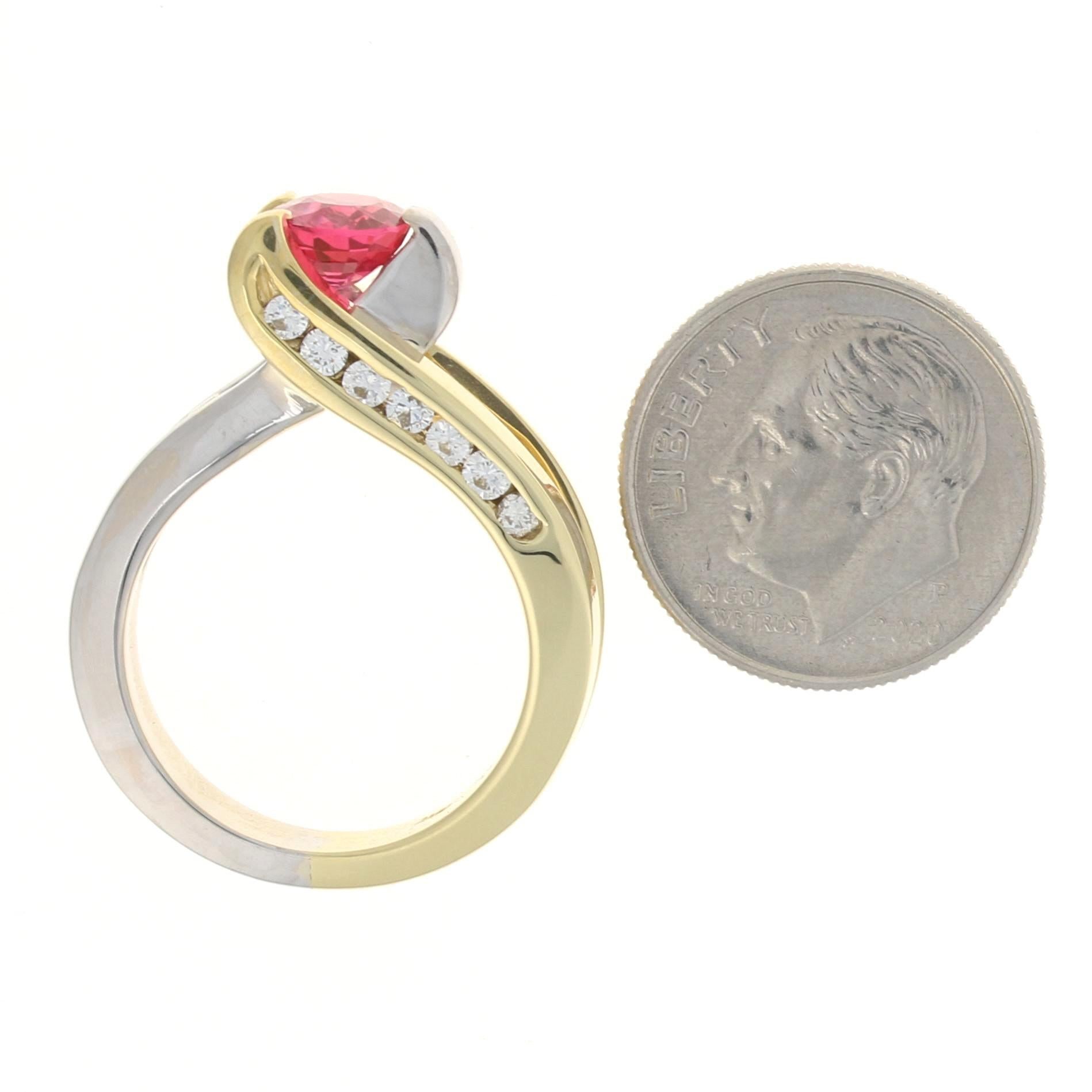 For Sale:  Yellow Gold Hot Pink Spinel & Diamond Bypass Ring, 18k Oval Cut 1.50ctw 5