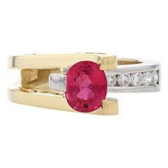 Yellow Gold Hot Pink Spinel & Diamond Bypass Ring, 18k Oval Cut 1.50ctw