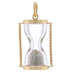 Yellow Gold Hourglass Charm - 14k Timekeeping Sand Moves