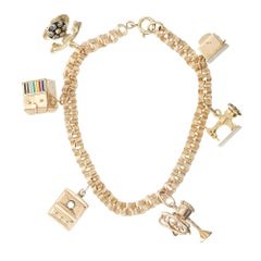Yellow Gold Household Theme Charm Link Bracelet