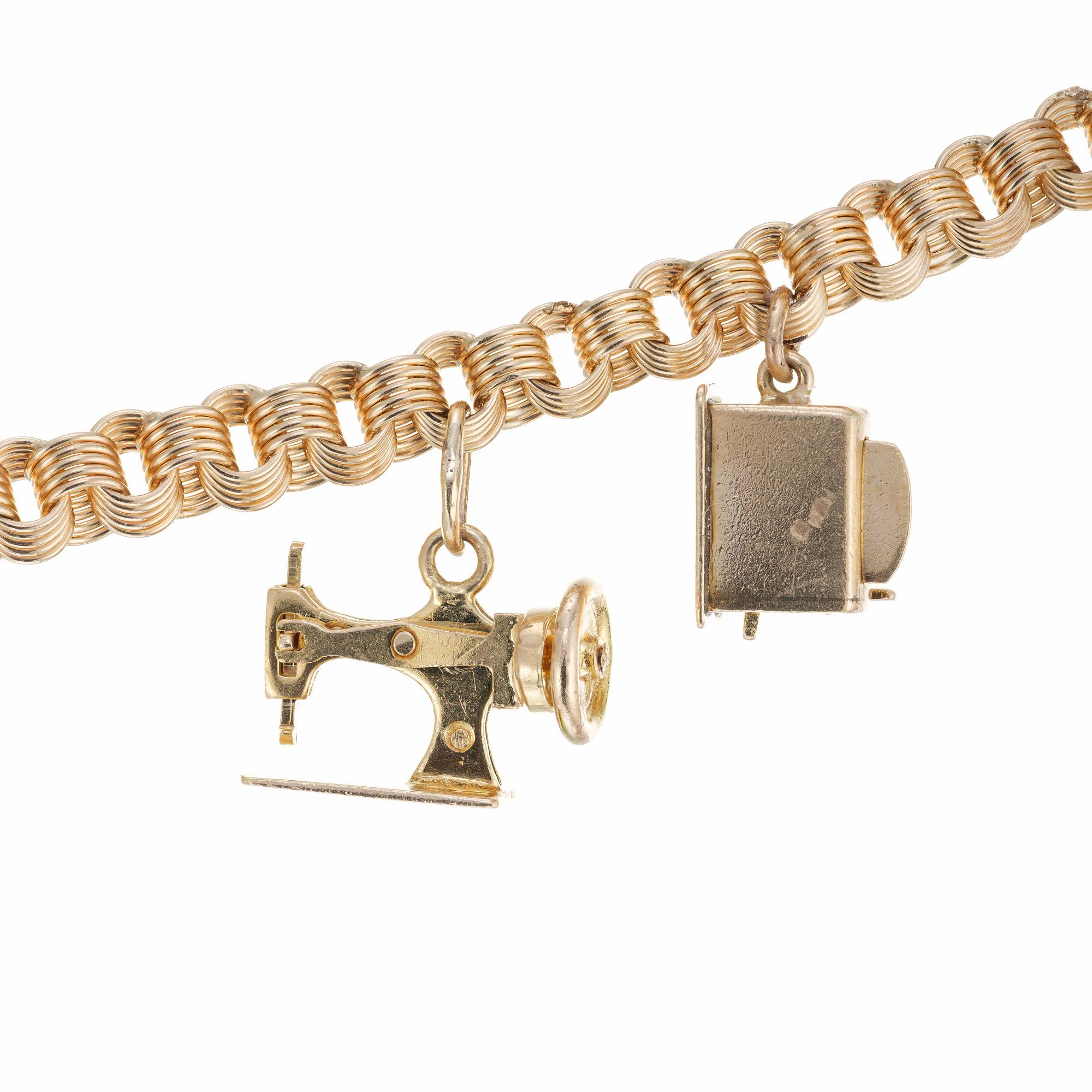 Women's or Men's Yellow Gold Household Theme Charm Link Bracelet  For Sale