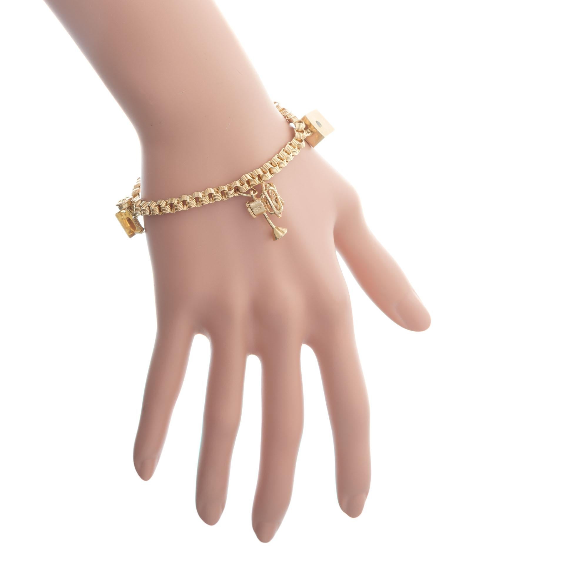 Yellow Gold Household Theme Charm Link Bracelet  For Sale 2