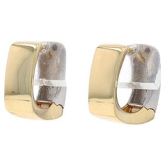 Yellow Gold Huggie Hoop Earrings - 14k Reversible Pierced