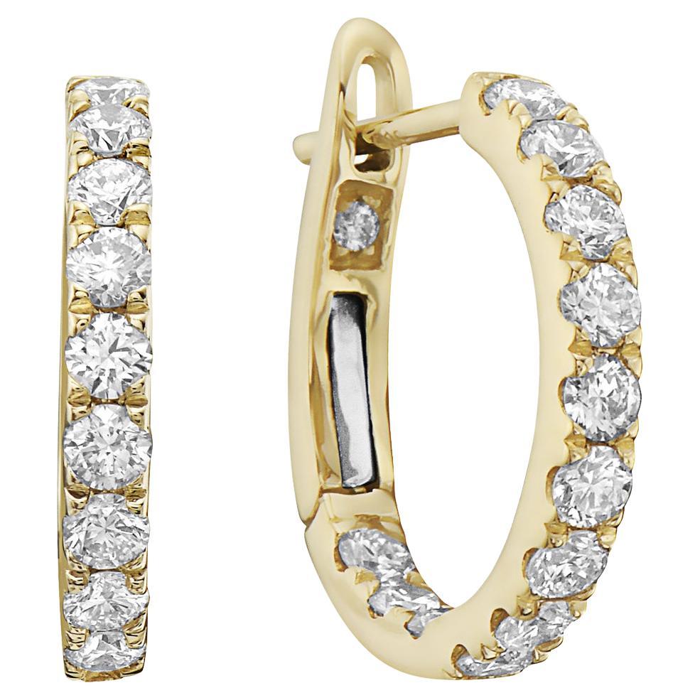 Yellow Gold Huggies Hoop Diamond Earrings For Sale