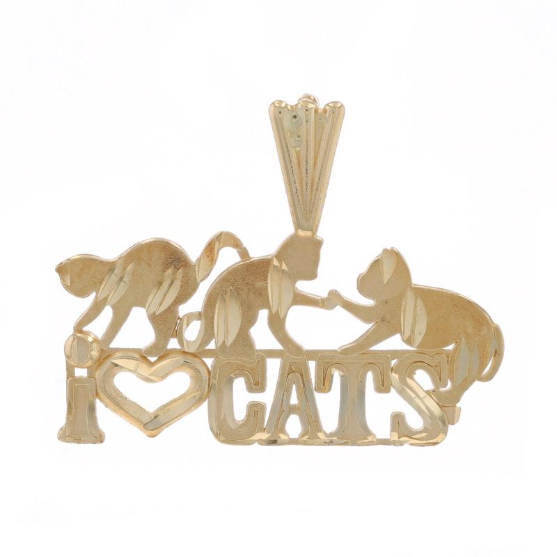 Metal Content: 14k Yellow Gold

Theme: I Love Cats
Features: Etched Detailing, Smooth and Brushed Finishes

Measurements

Tall (from stationary bail): 23/32