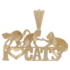 Yellow Gold I Love Cats Pendant - 14k Pets