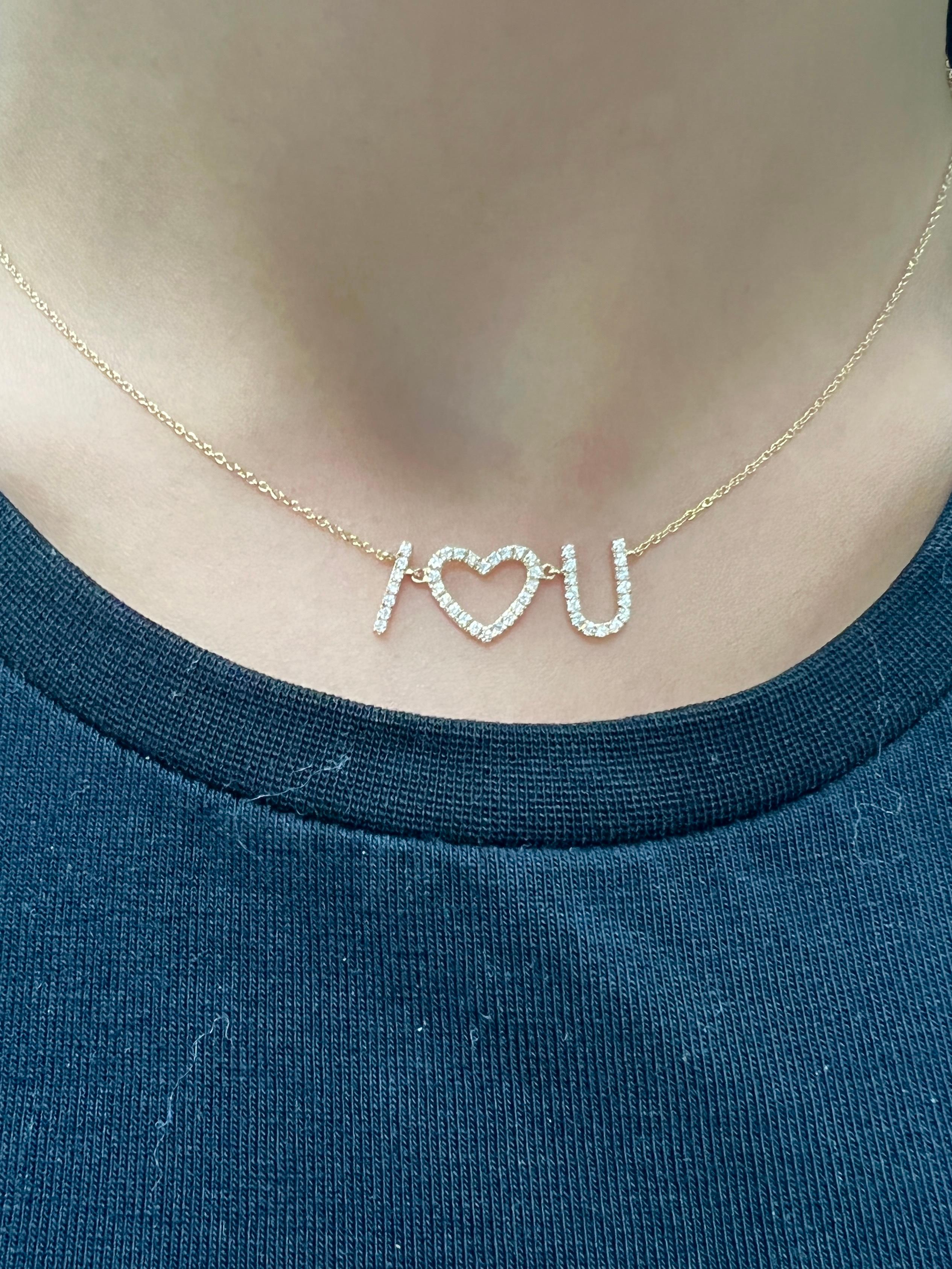Modern Yellow Gold I Love You Necklace For Sale