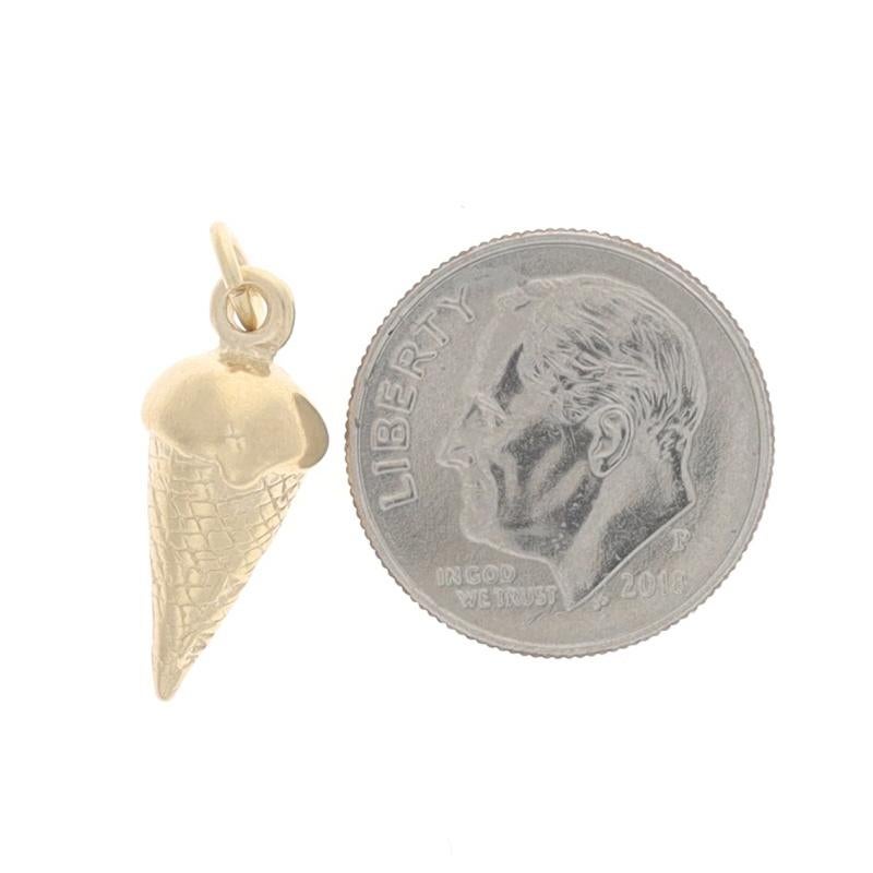 Women's or Men's Yellow Gold Ice Cream Cone Charm - 14k Cold Dessert Sweet Summer Treat For Sale