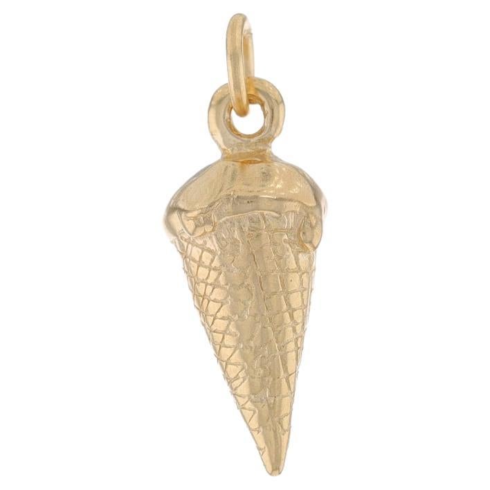 Yellow Gold Ice Cream Cone Charm - 14k Cold Dessert Sweet Summer Treat For Sale