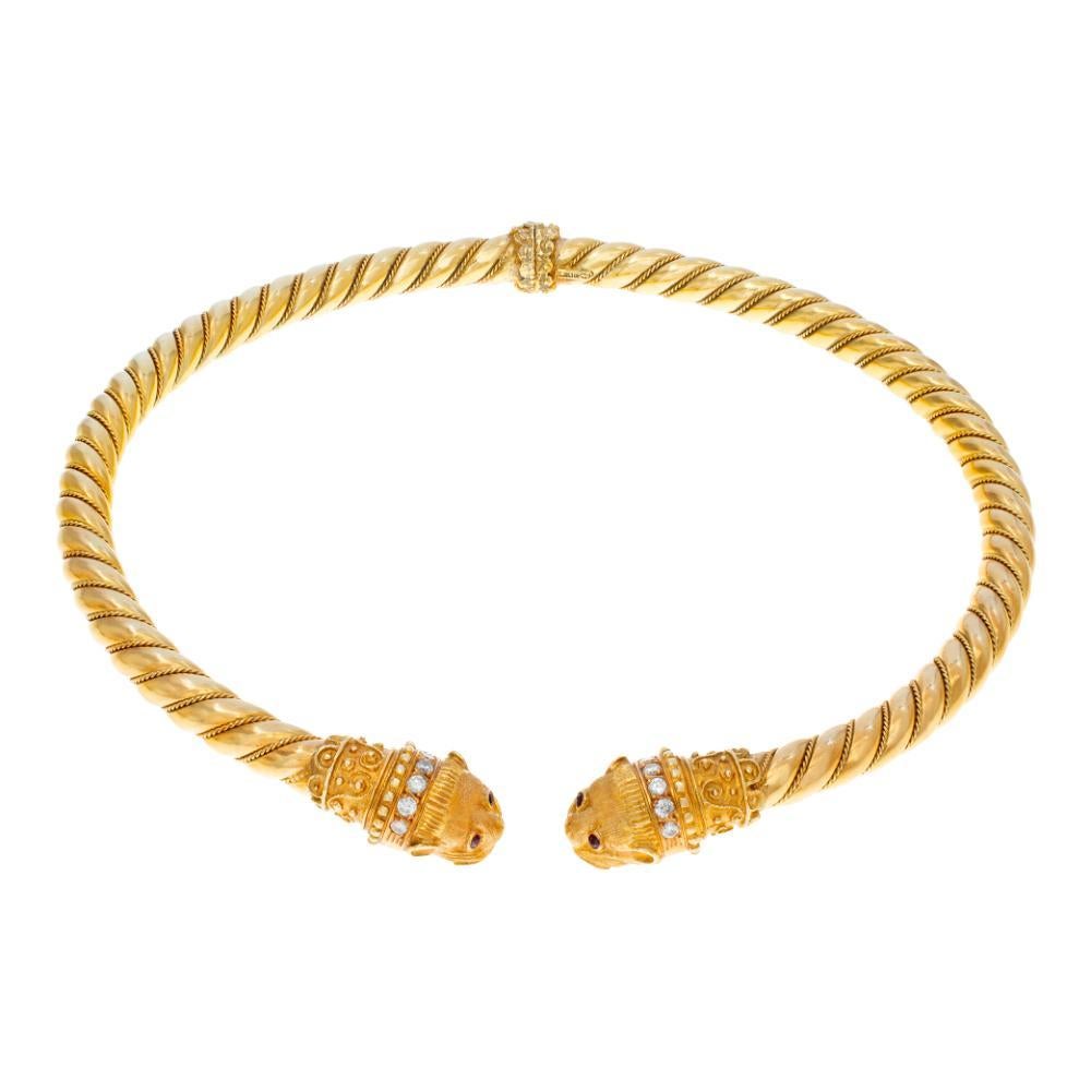 Yellow Gold Ilias Lalaouinis For Zolotas Double Chimera Heads Torque Necklace