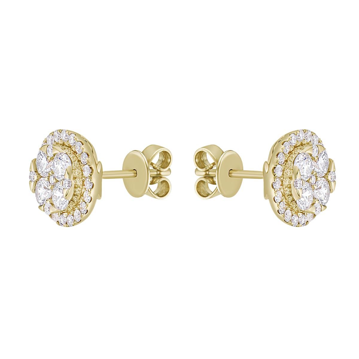 With these exquisite illusion cluster earrings, style and glamour are in the spotlight. These earrings are set in 14-carat gold, made out of 1.9 grams of gold. The color of the diamonds is SI. The clarity is VS2-SI1. It is made out of 8 diamonds