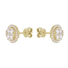 Yellow Gold Illusion Cluster Earrings
