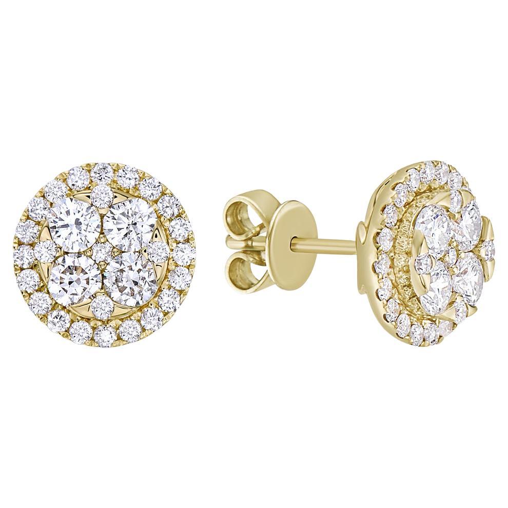 Yellow Gold Illusion Cluster Earrings For Sale