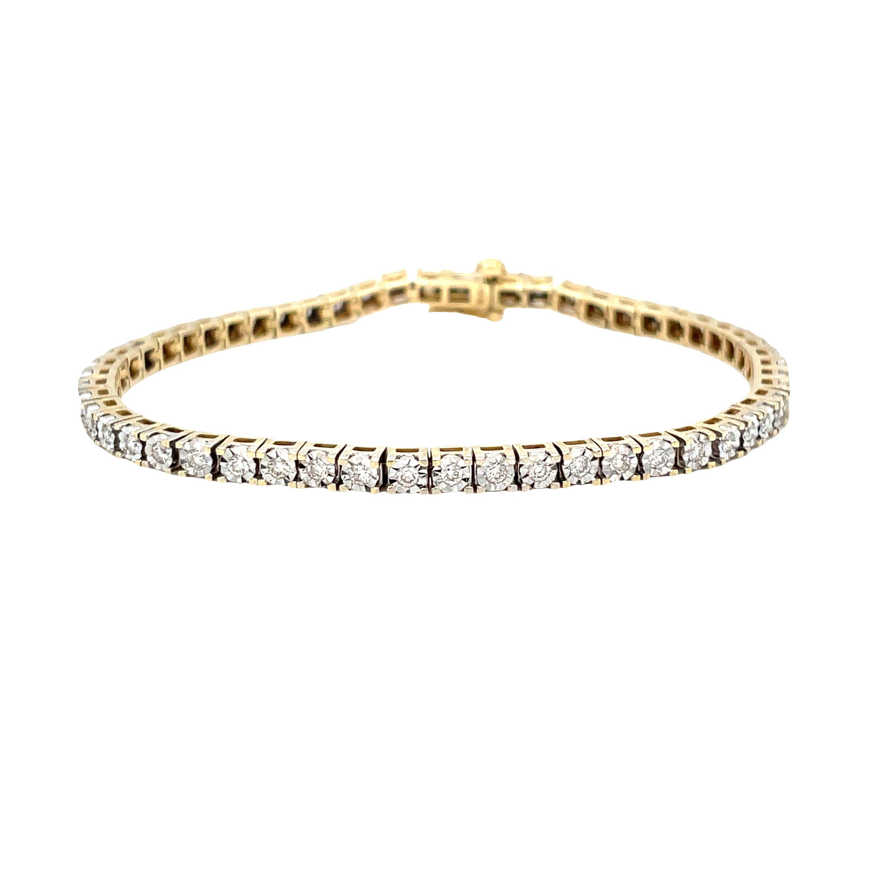 Bracelet tennis en or jaune avec diamants sertis à l'illusion Pour femmes en vente