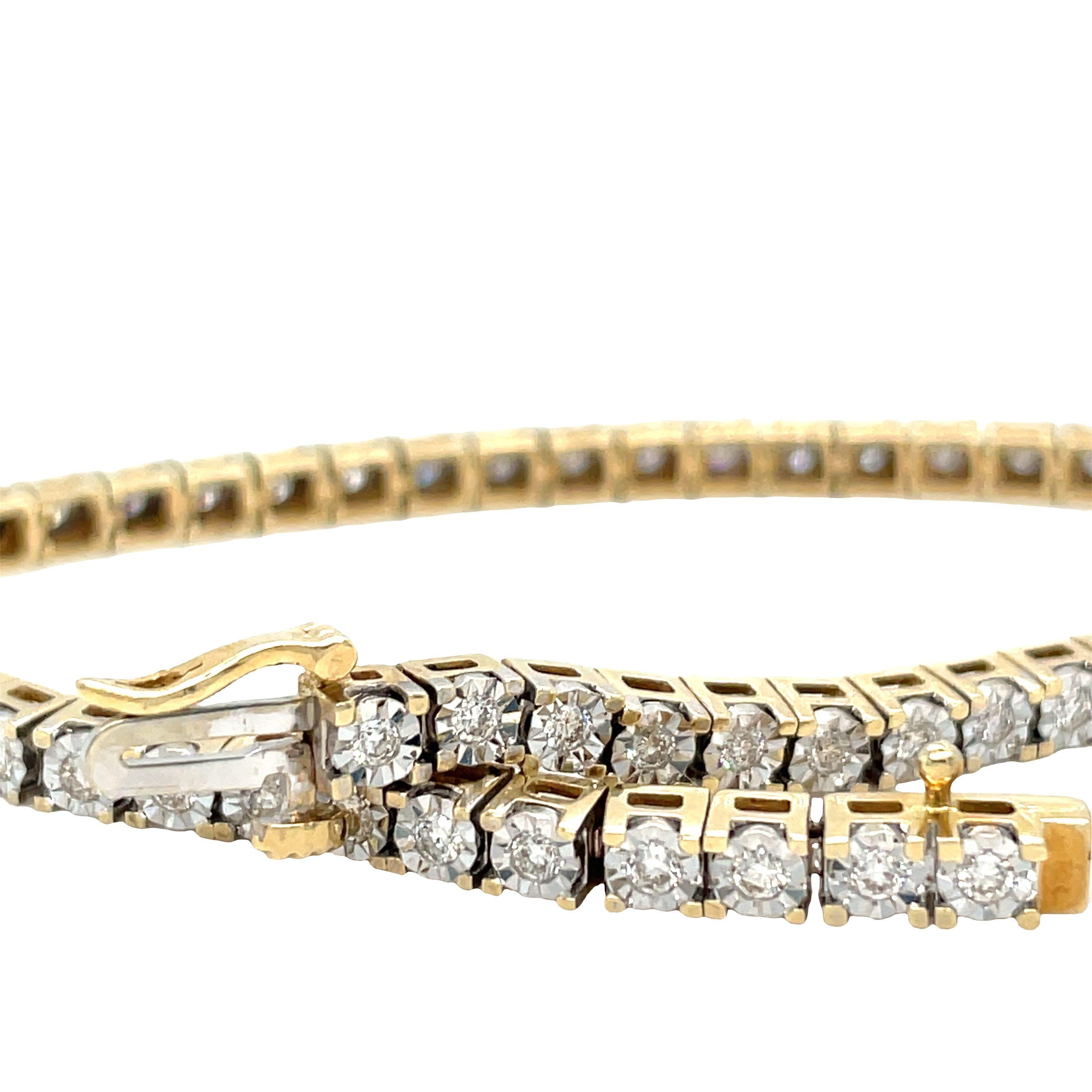 Illusion Set Diamond Tennis Bracelet Yellow Gold In Excellent Condition For Sale In beverly hills, CA