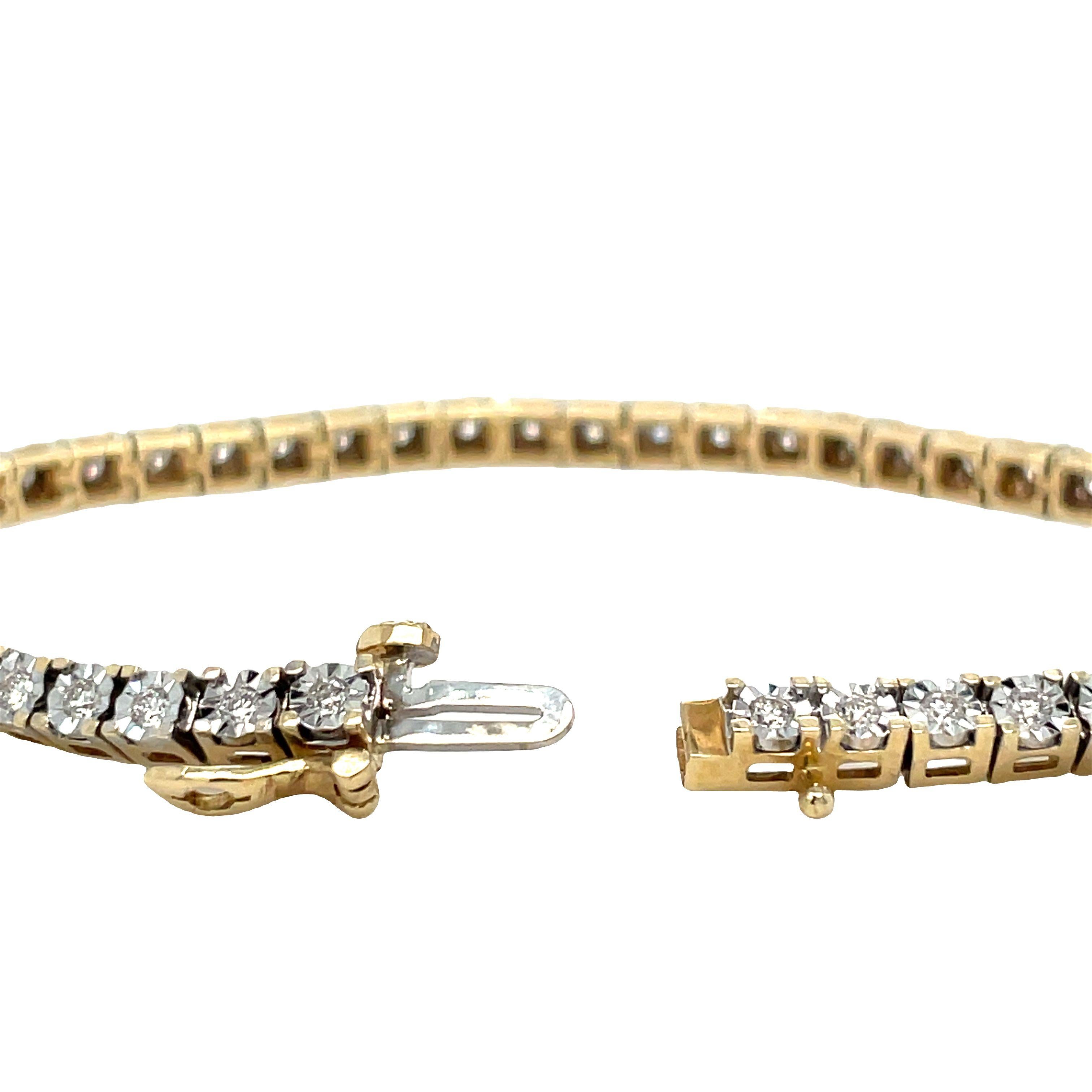 Women's Illusion Set Diamond Tennis Bracelet Yellow Gold For Sale