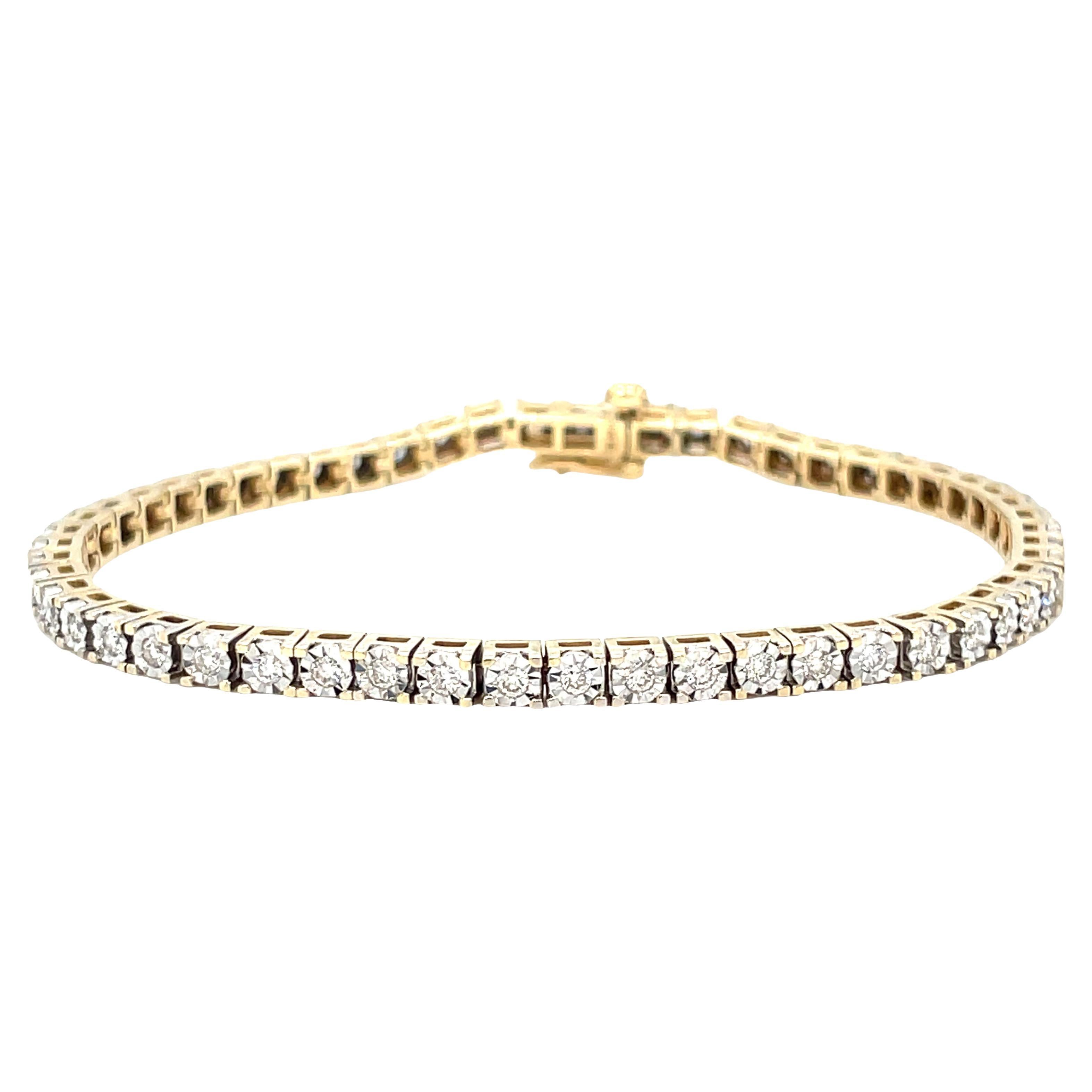 Bracelet tennis en or jaune avec diamants sertis à l'illusion en vente