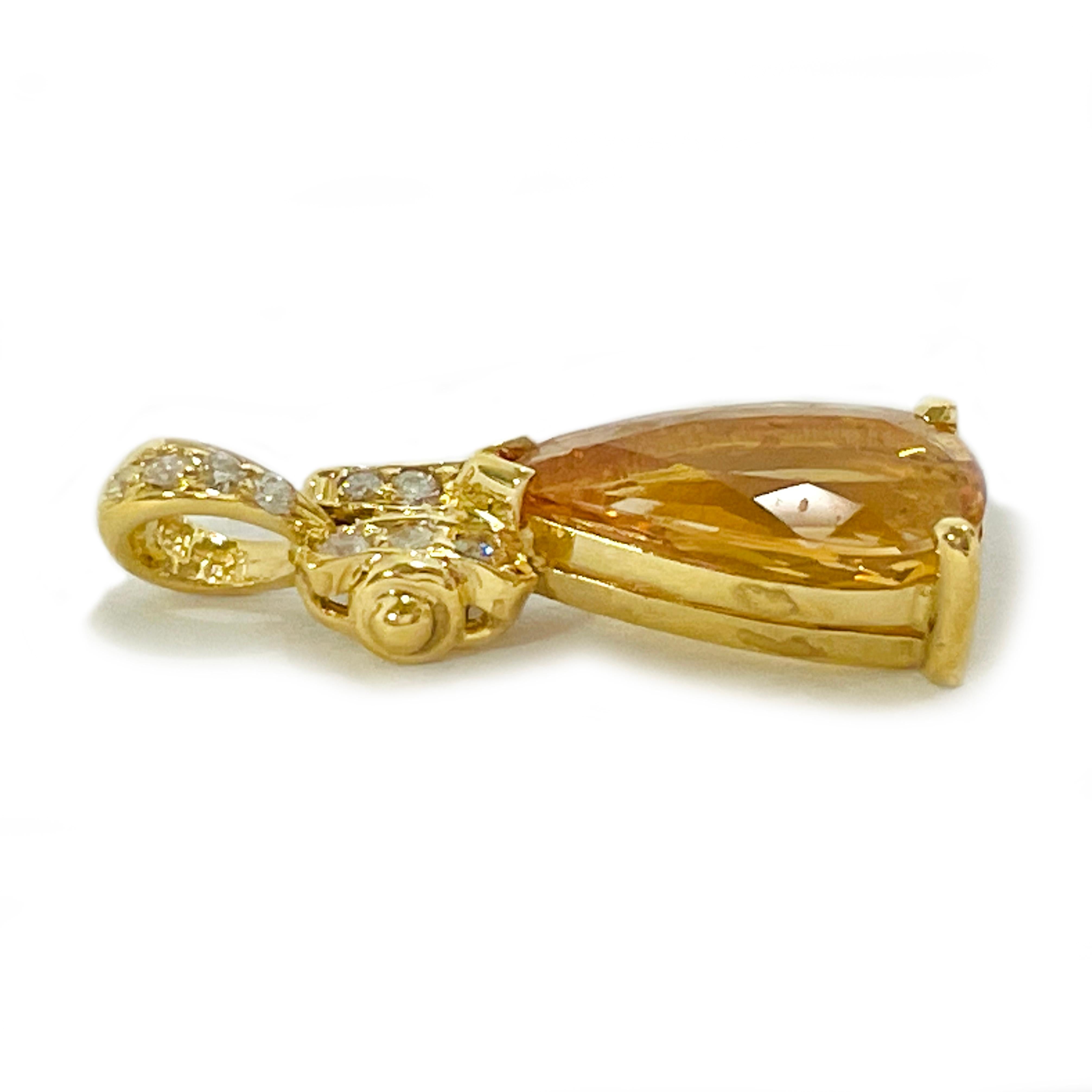 Contemporary Yellow Gold Imperial Topaz Diamond Pendant For Sale