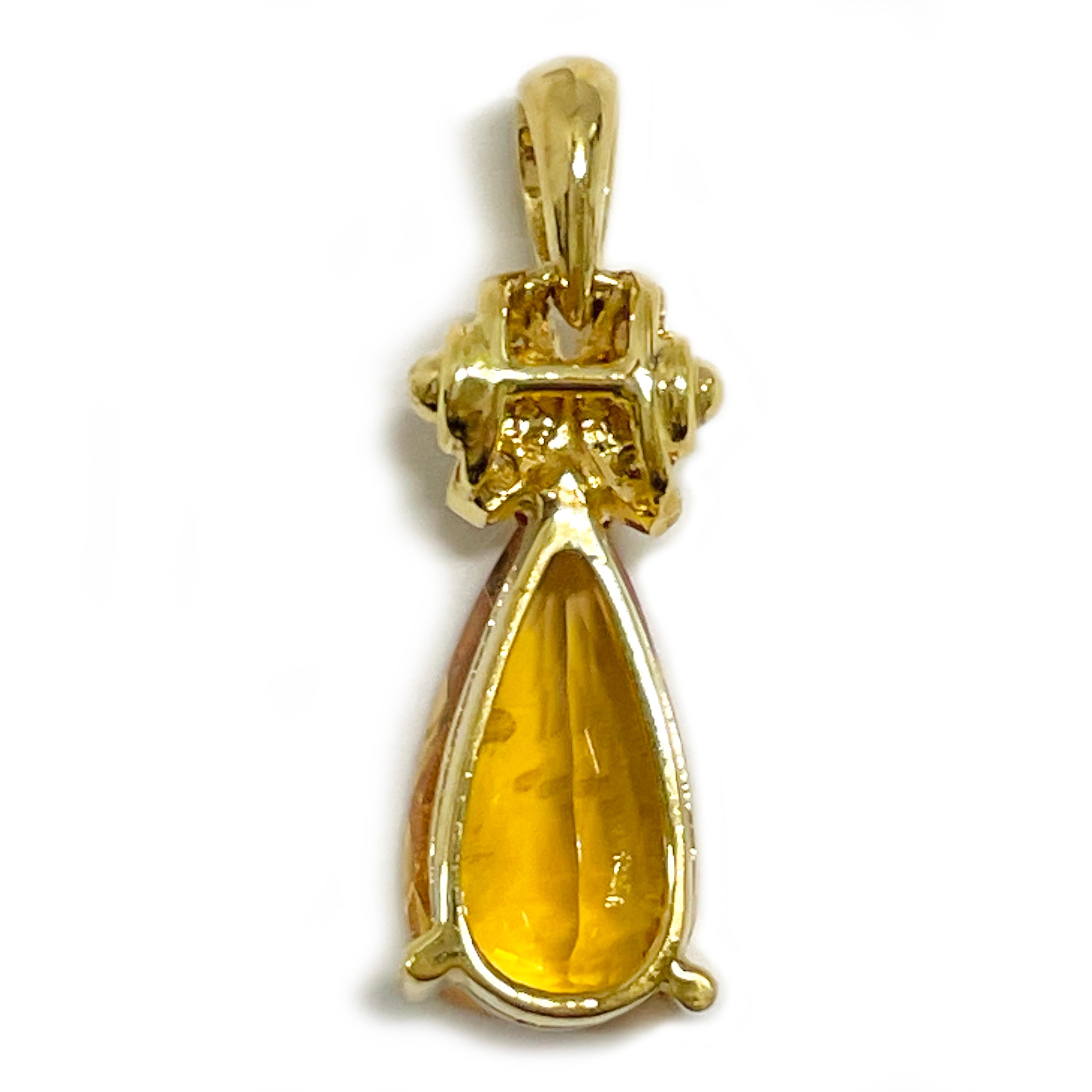 Pear Cut Yellow Gold Imperial Topaz Diamond Pendant For Sale