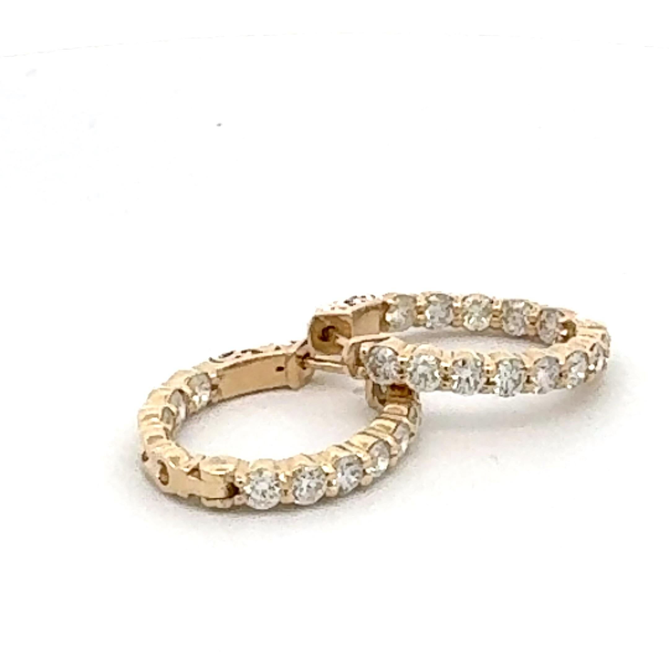 Modern Yellow Gold In and Out Diamond hoop Earrings For Sale
