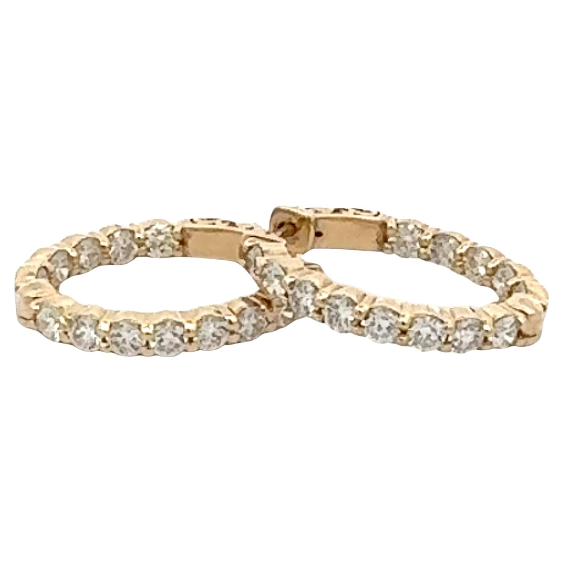 Yellow Gold In and Out Diamond hoop Earrings For Sale