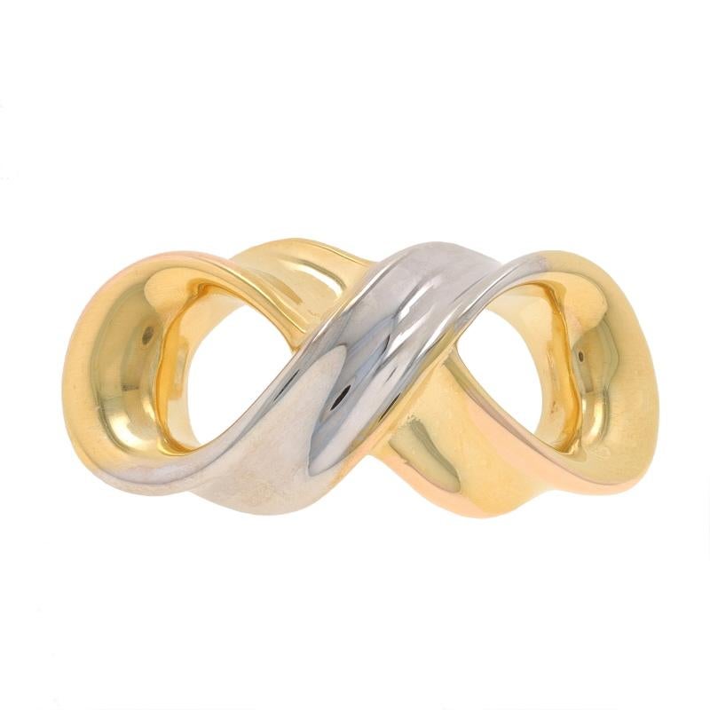 Metal Content: 14k Yellow Gold & 14k White Gold

Style: Omega Slide
Theme: Infinity Loop

Measurements

Tall: 5/8