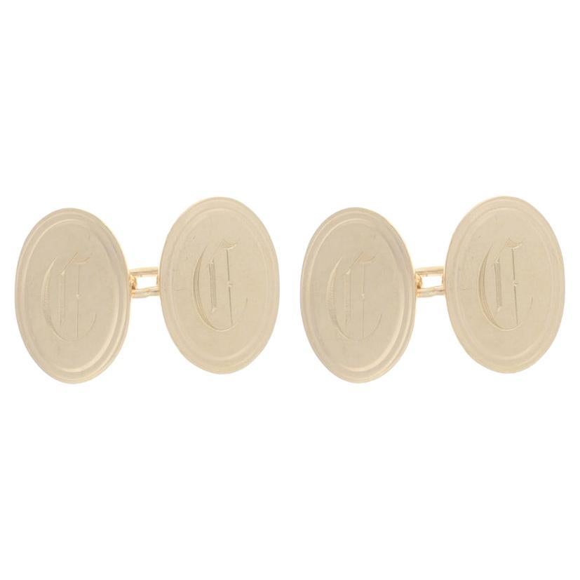 Boutons de manchette pour hommes C initiale en or jaune 14 carats avec monogramme ovale en vente