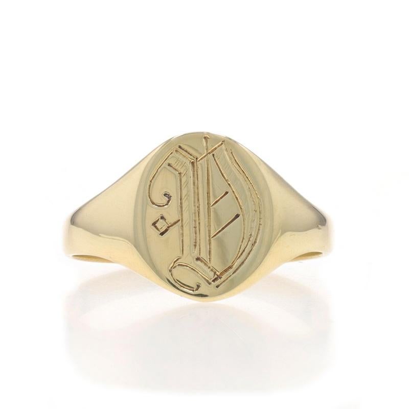 Größe: 4
Gebühr für Größenanpassung: Up 3 Größen für $25 oder Down 1 Größe für $25

Metallgehalt: 10k Gelbgold

Stil: Siegel
Thema: Initiale D, Monogramm Buchstabe

Messungen

Höhe der Oberfläche (von Norden nach Süden): 13/32