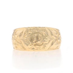Yellow Gold Initial E Hawaiian Plumeria Men's Signet Ring - 14k Monogram Letter