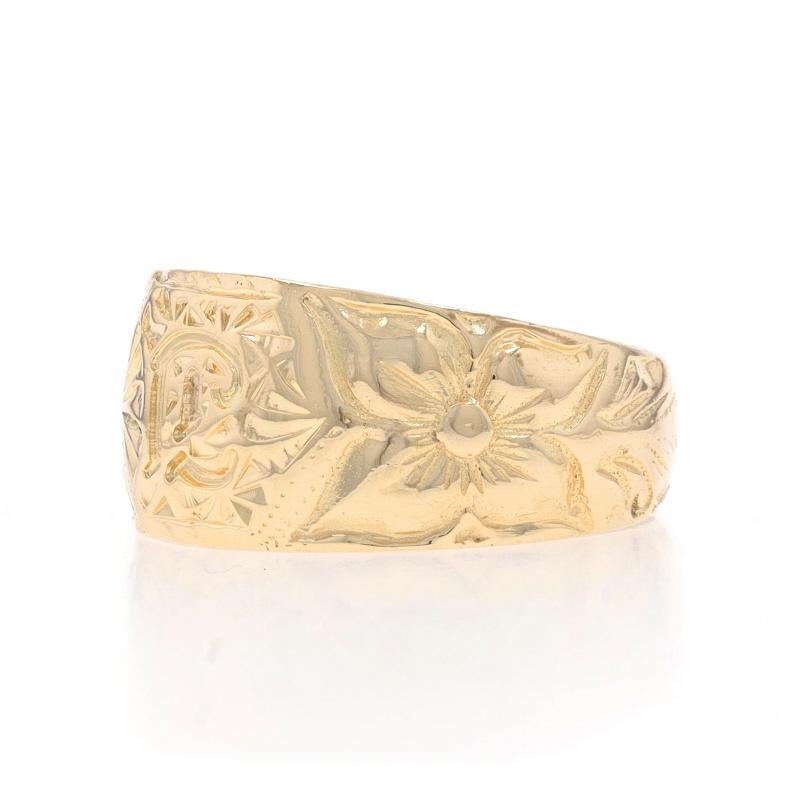 Women's Yellow Gold Initial E Hawaiian Plumeria Men's Signet Ring - 14k Monogram Letter For Sale