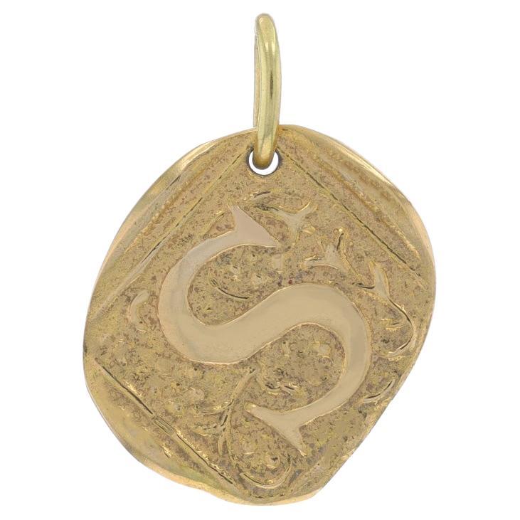Yellow Gold Initial S Pendant - 18k Monogram Letter Wax Seal Italy For Sale