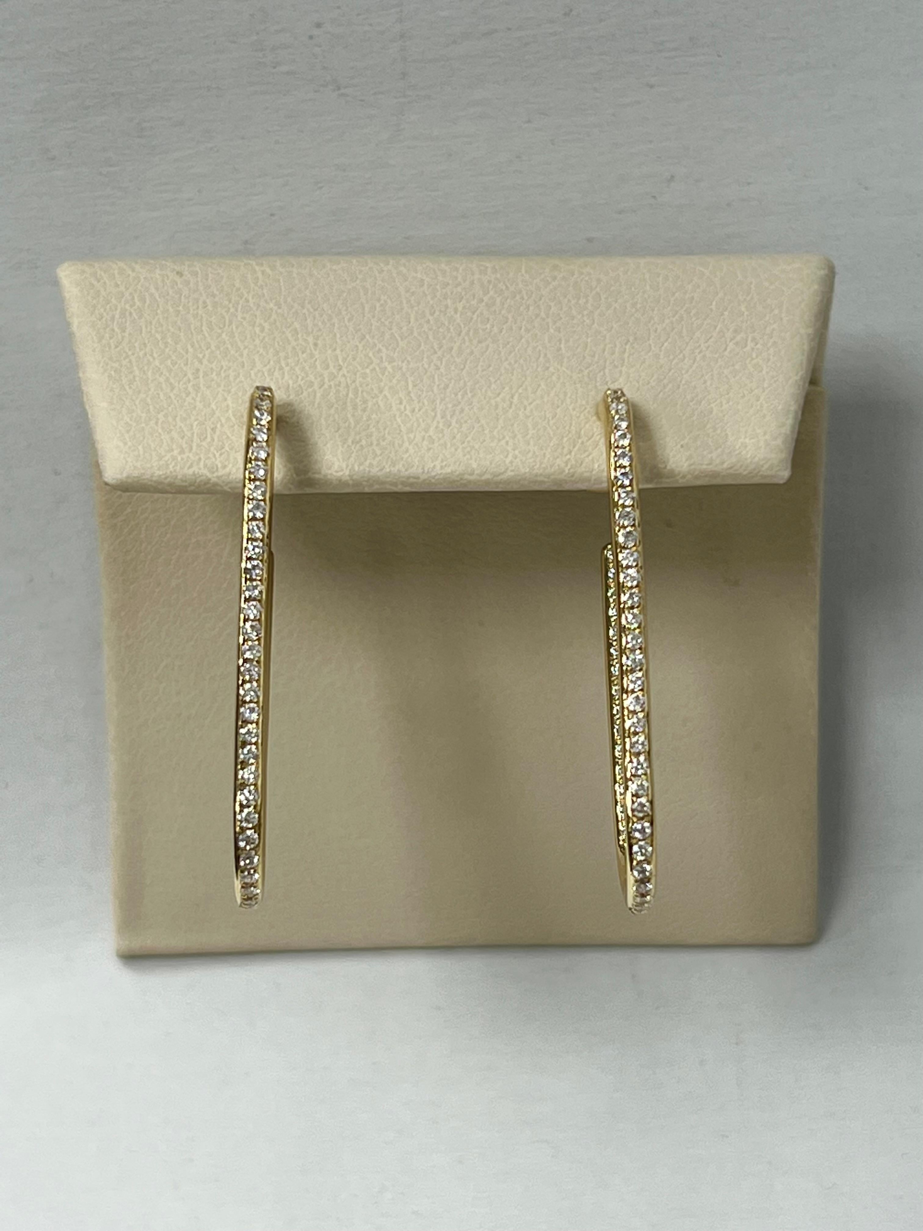 Contemporary Yellow Gold Inside and Out Diamond Hoops For Sale