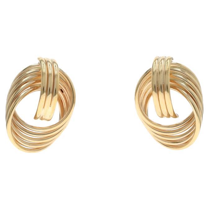 Orecchini a cerchio in oro giallo 14k con perno gemmometrico in vendita