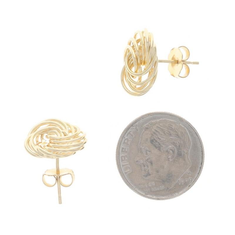 Women's or Men's Yellow Gold Intertwined Circle Stud Earrings - 14k Pierced For Sale