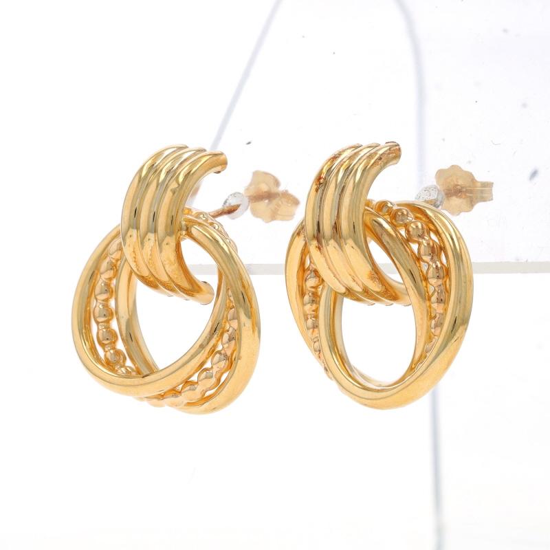 Yellow Gold Intertwined Circles Drop Earrings -14k Door Knocker-Inspired Pierced In Excellent Condition For Sale In Greensboro, NC